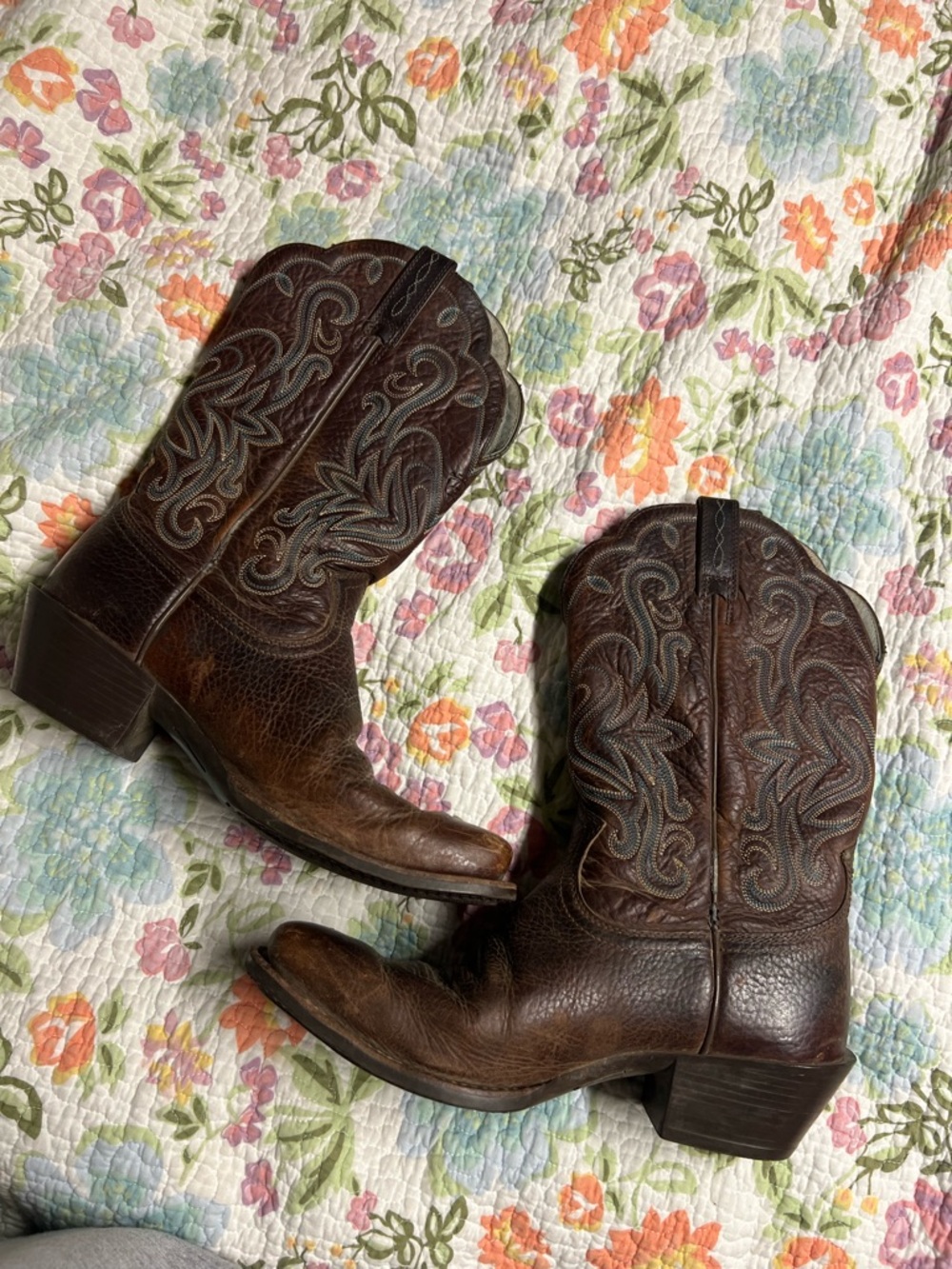 Ariat Brown Leather Western Boots with Embroidered Interior